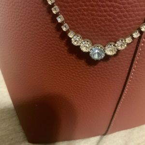 VINTAGE glittery light blue an clear accent necklace.  15 1/2 inch.